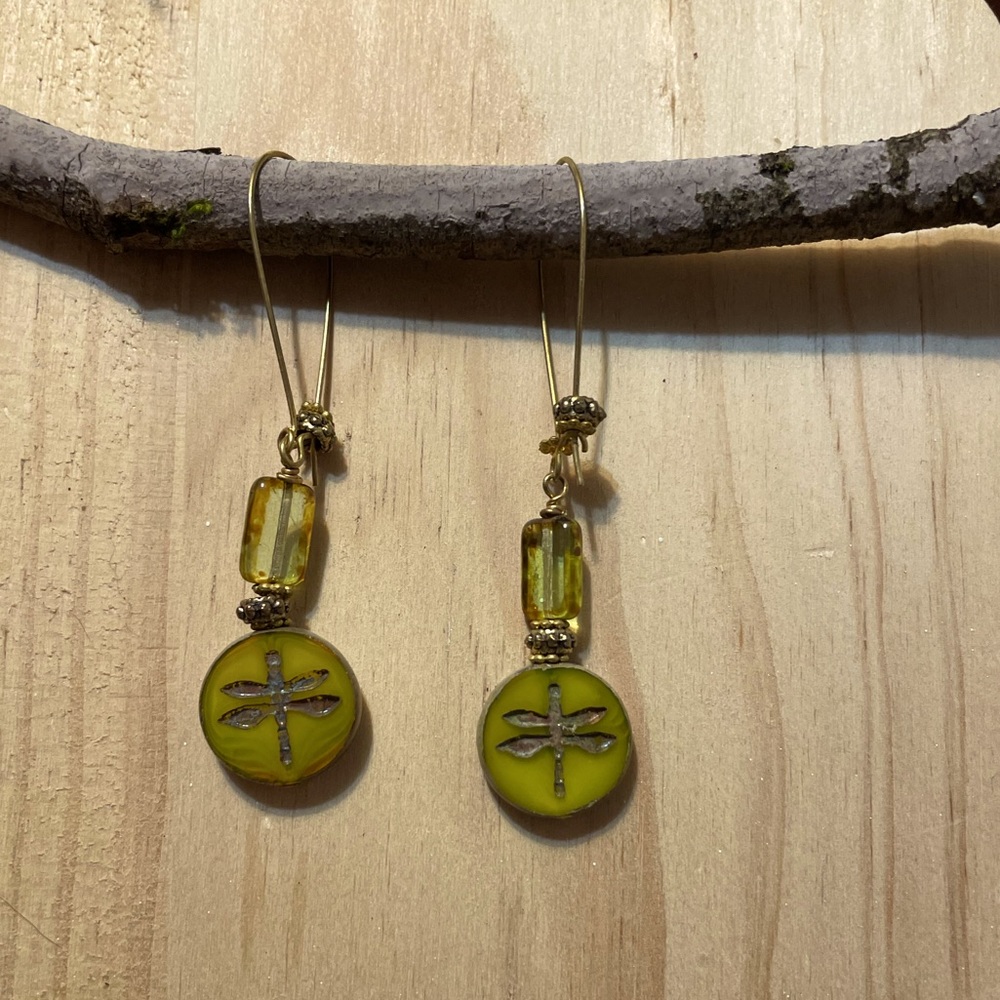 Vintage Sage green dragonfly earrings